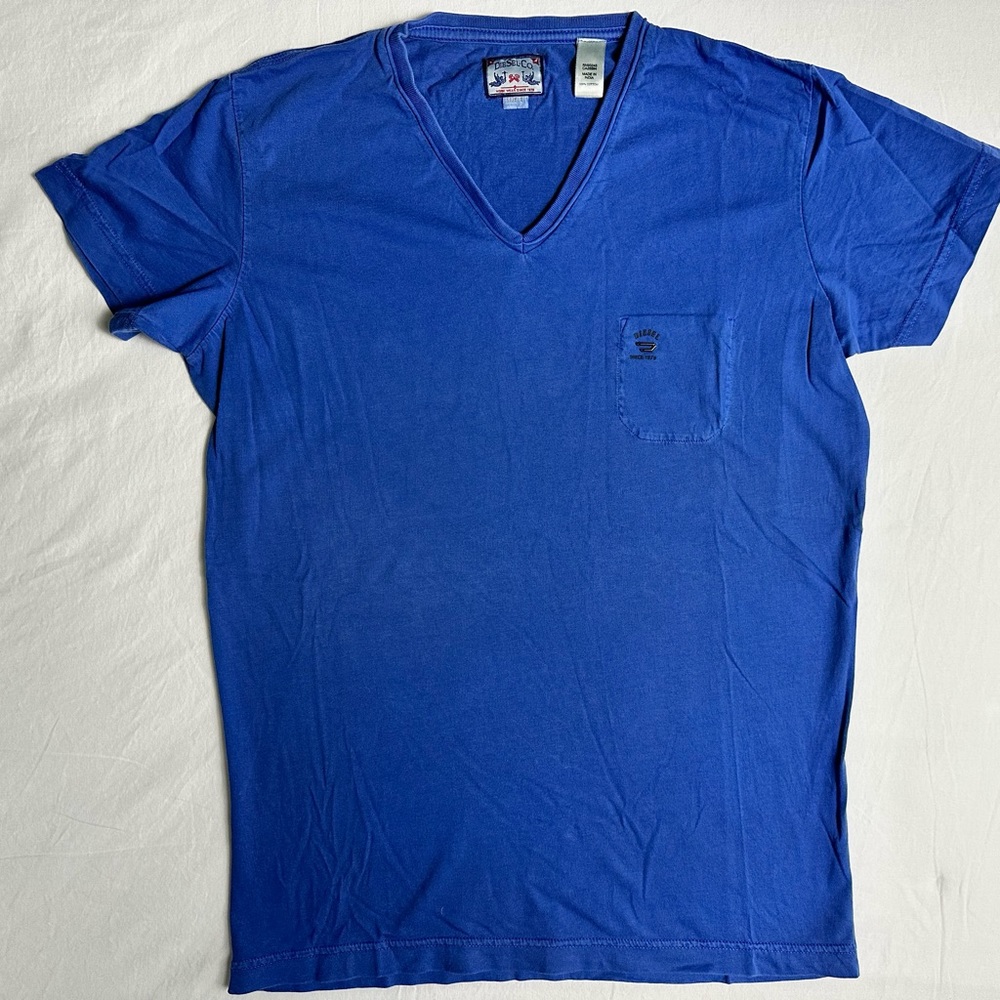 Diesel Blue V-Neck Pocket Tee – Slim Fit – Soft Cotton – Size Large